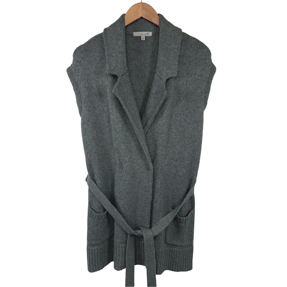 Classiques Entier Knit Wool Blend Cardigan Longline Vest M Green Pockets Fall